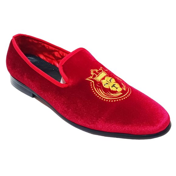ELANROMAN Men RED Velvet Loafers Embroidered 1.0 and party shoes Size - Picture 2 of 9